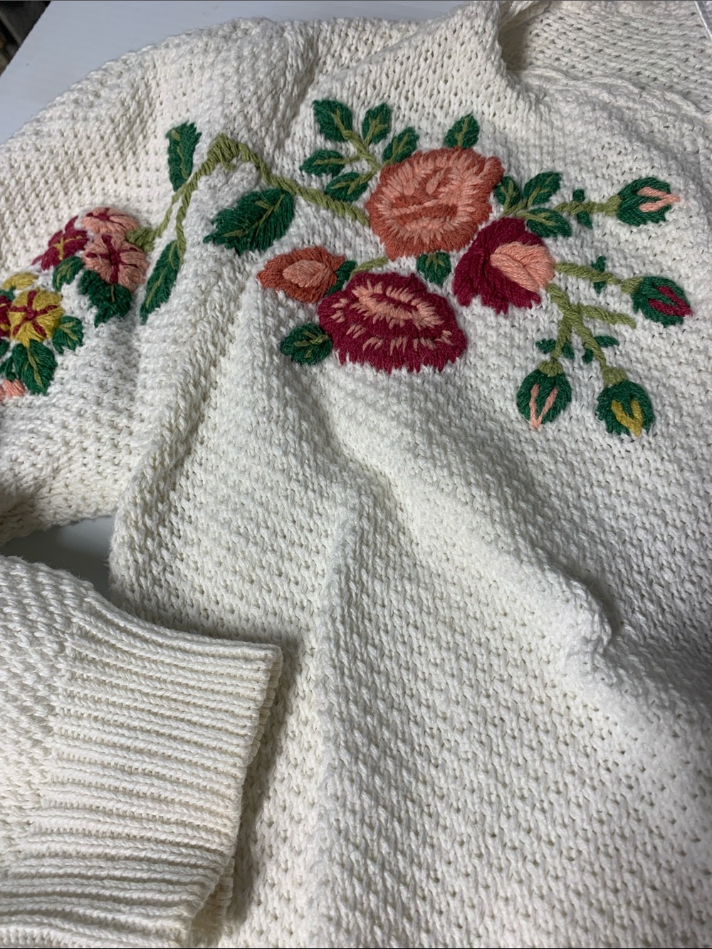 Vintage Cream Floral Embroidered Cardigan Sweater - Picture 4 of 4